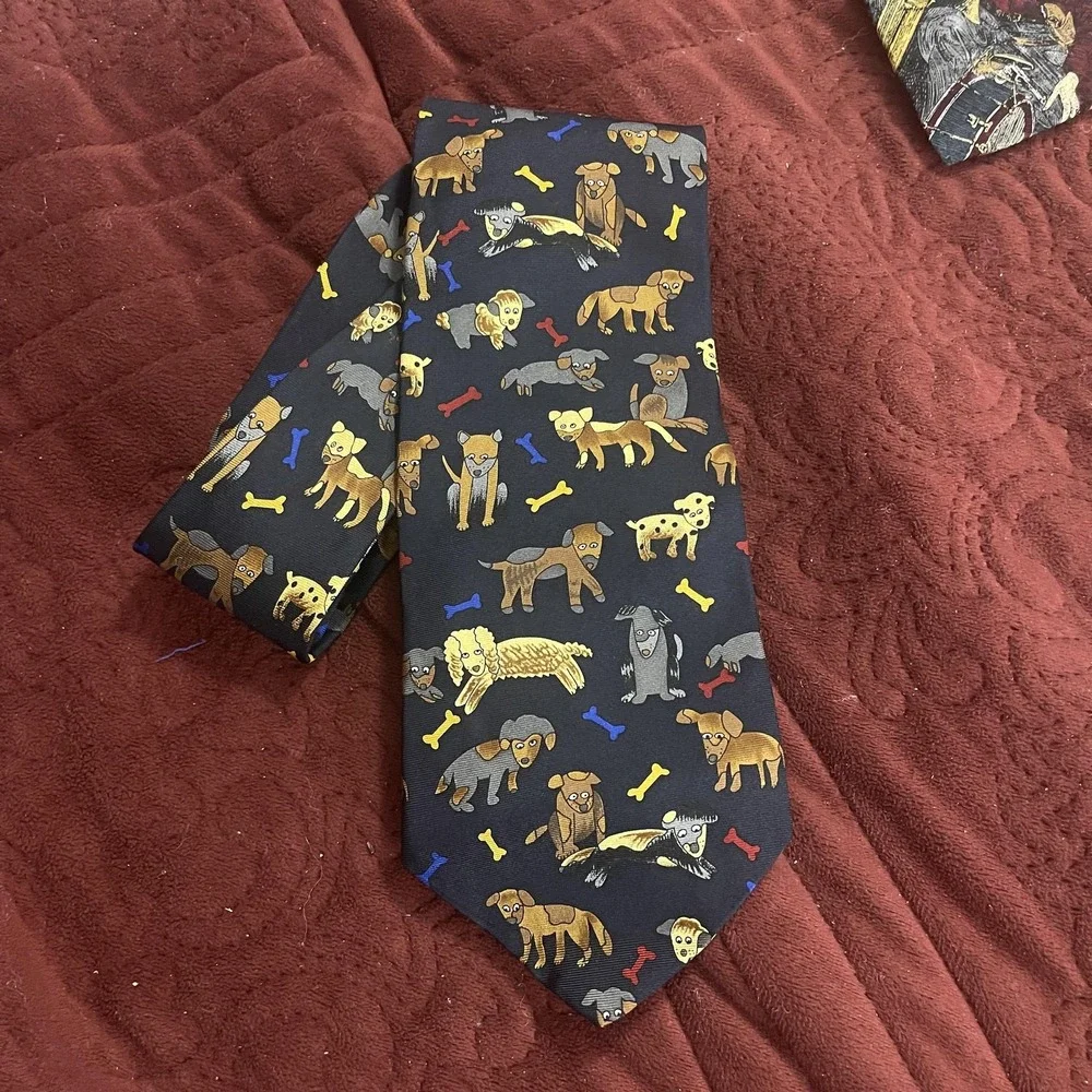 Save the Children Collection Tie Mens One‎ Size Black Silk Dog Print Alix